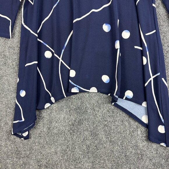 Clara Sun Woo Top Womens Small Blouse Blue Print 3/4 Sleeve Cold Shoulder - Picture 2 of 5